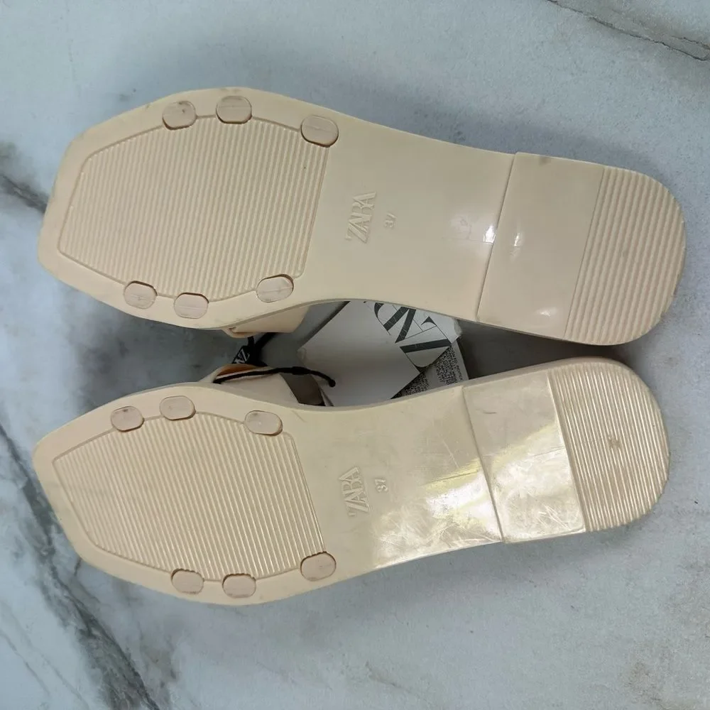 NWT Zara Women's Beige Rubberized Criss Cross Slip On Sandals Slides Flats, 6.5 - Picture 8 of 11